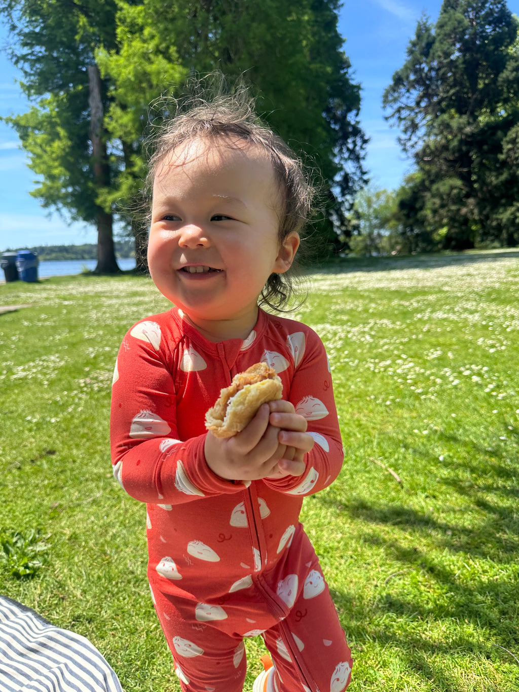 Cutie bao-by xiao long bao soup dumpling long sleeve two way zip modal onesie romper pajama for babies and toddlers