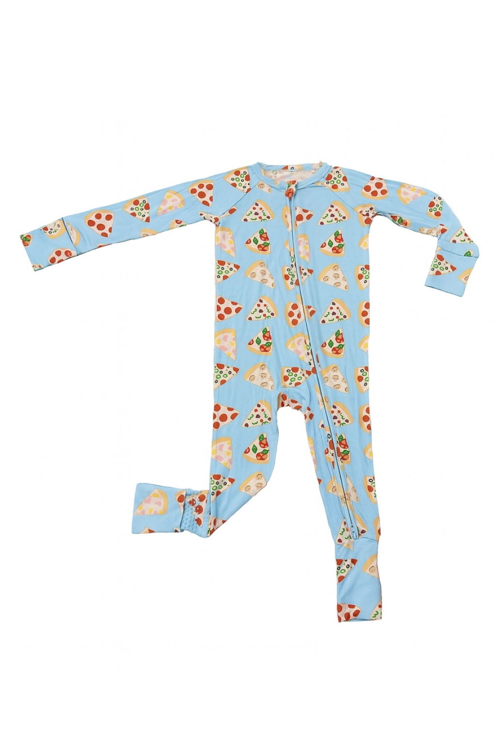 Pizza Power Premium Bamboo Long Sleeve Zip Up Onesie with Hand and Foot Covers
