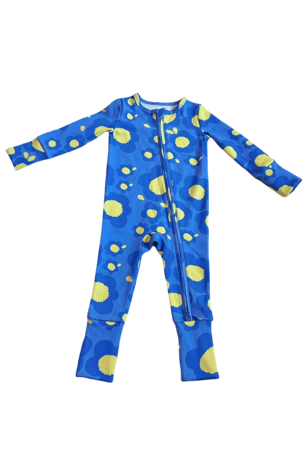 Blues Blooms Premium Cotton Long Sleeve Zip Up Onesie with Hand and Foot Covers