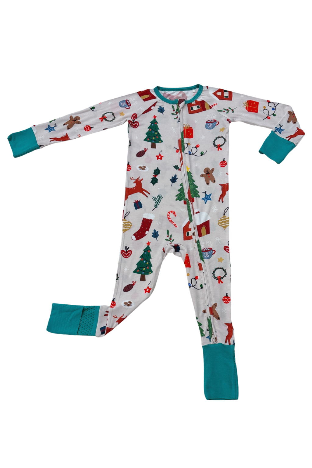 Snowflake Town Premium Bamboo Long Sleeve Zip Up Onesie with Hand and Foot Covers