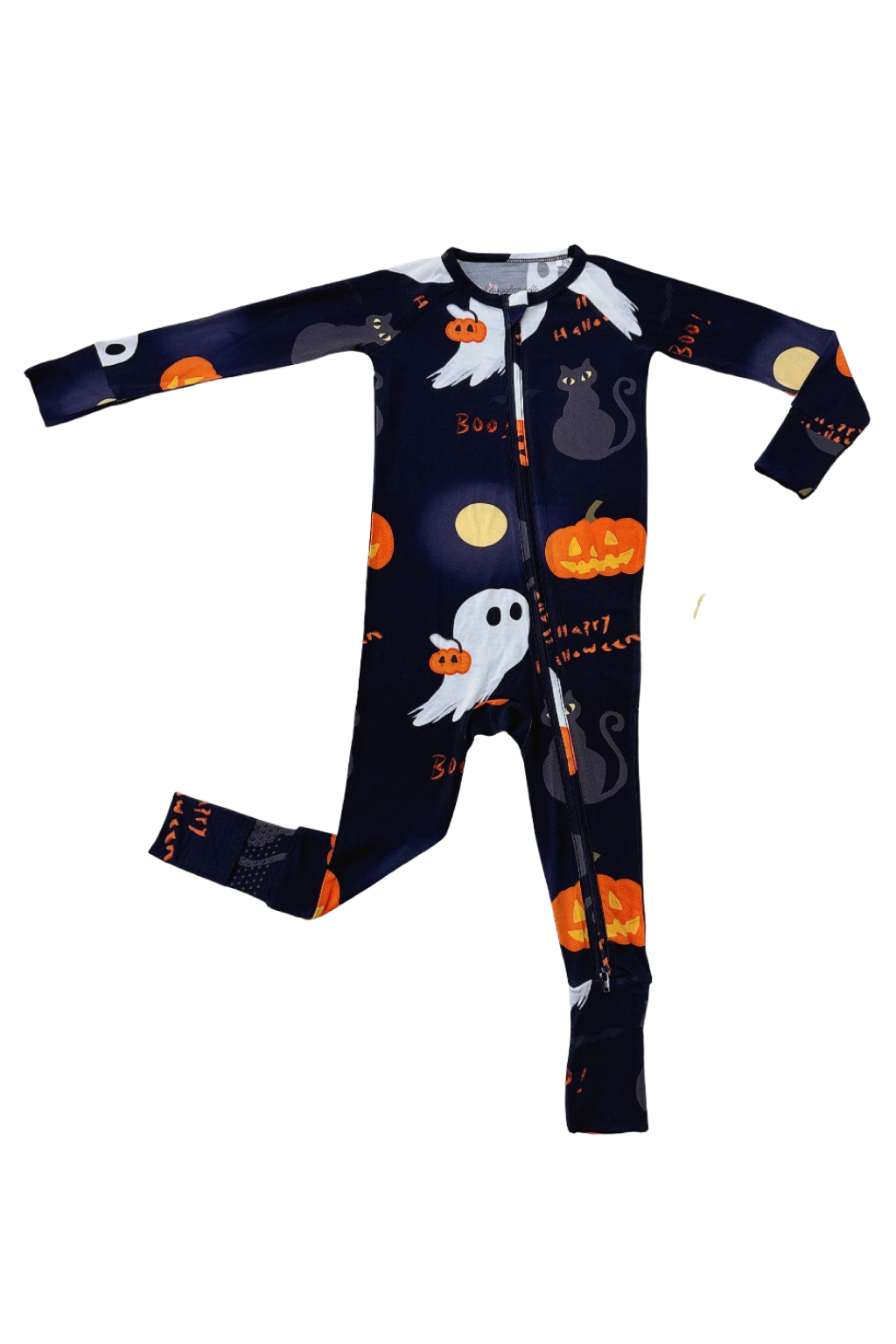 Ghostie Besties Premium Bamboo Long Sleeve Zip Up Onesie with Hand and Foot Covers